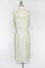 Load image into Gallery viewer, 1960s Dress Sequin Green Striped Sleeveless Wiggle Cocktail M