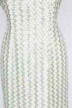 Load image into Gallery viewer, 1960s Dress Sequin Green Striped Sleeveless Wiggle Cocktail M