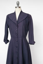 Load image into Gallery viewer, 1950s Dress Skirt Shirtfront Blue Taffeta Printed Inner Lined M