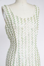 Load image into Gallery viewer, 1960s Dress Sequin Green Striped Sleeveless Wiggle Cocktail M