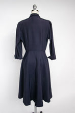 Load image into Gallery viewer, 1950s Dress Skirt Shirtfront Blue Taffeta Printed Inner Lined M