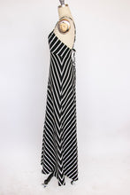 Load image into Gallery viewer, 1970s Dress Black White Striped Backless Maxi S/M
