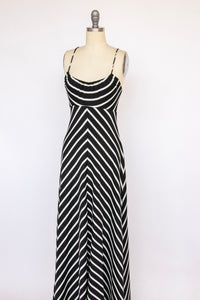 1970s Dress Black White Striped Backless Maxi S/M
