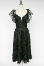 Load image into Gallery viewer, 1980s Dress Black Lace Hold Sweetheart Full Skirt M