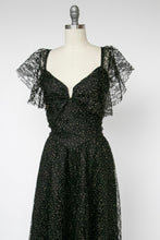 Load image into Gallery viewer, 1980s Dress Black Lace Hold Sweetheart Full Skirt M