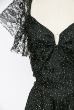 Load image into Gallery viewer, 1980s Dress Black Lace Hold Sweetheart Full Skirt M