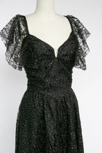 Load image into Gallery viewer, 1980s Dress Black Lace Hold Sweetheart Full Skirt M