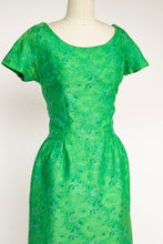 Load image into Gallery viewer, 1960s Dress Green Brocade Fitted Cocktail Wiggle M