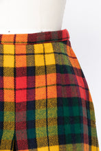 Load image into Gallery viewer, 1970s Wool Mini Skirt Plaid High Waist A-Line Pleated XS