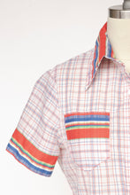 Load image into Gallery viewer, 1970s Blouse Striped Grid Print Short Sleeve Top S