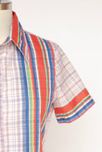 Load image into Gallery viewer, 1970s Blouse Striped Grid Print Short Sleeve Top S