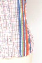 Load image into Gallery viewer, 1970s Blouse Striped Grid Print Short Sleeve Top S