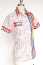 Load image into Gallery viewer, 1970s Blouse Striped Grid Print Short Sleeve Top S