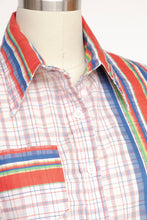 Load image into Gallery viewer, 1970s Blouse Striped Grid Print Short Sleeve Top S