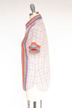 Load image into Gallery viewer, 1970s Blouse Striped Grid Print Short Sleeve Top S