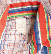Load image into Gallery viewer, 1970s Blouse Striped Grid Print Short Sleeve Top S