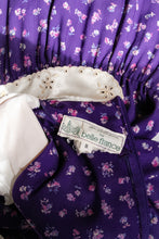 Load image into Gallery viewer, 1970s Dress Belle France Floral Purple Rayon S