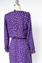 Load image into Gallery viewer, 1970s Dress Belle France Floral Purple Rayon S