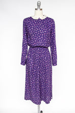 Load image into Gallery viewer, 1970s Dress Belle France Floral Purple Rayon S