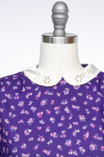 Load image into Gallery viewer, 1970s Dress Belle France Floral Purple Rayon S