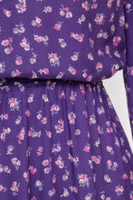 Load image into Gallery viewer, 1970s Dress Belle France Floral Purple Rayon S