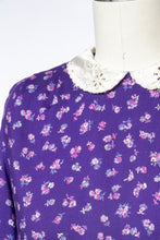 Load image into Gallery viewer, 1970s Dress Belle France Floral Purple Rayon S