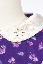 Load image into Gallery viewer, 1970s Dress Belle France Floral Purple Rayon S