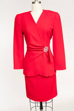 Load image into Gallery viewer, 1990s Suit Carolina Herrera Red Crepe Silk Skirt Jacket S/XS