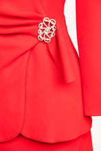 Load image into Gallery viewer, 1990s Suit Carolina Herrera Red Crepe Silk Skirt Jacket S/XS