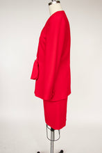 Load image into Gallery viewer, 1990s Suit Carolina Herrera Red Crepe Silk Skirt Jacket S/XS