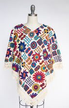 Load image into Gallery viewer, 1960s Top printed Cotton Mod Boho Fringe Poncho Caplet