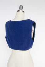 Load image into Gallery viewer, 1970s Cropped Vest Top Blue Corduroy S
