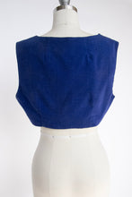 Load image into Gallery viewer, 1970s Cropped Vest Top Blue Corduroy S