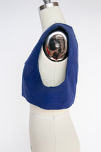 Load image into Gallery viewer, 1970s Cropped Vest Top Blue Corduroy S