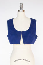 Load image into Gallery viewer, 1970s Cropped Vest Top Blue Corduroy S