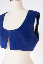 Load image into Gallery viewer, 1970s Cropped Vest Top Blue Corduroy S