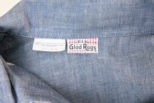 Load image into Gallery viewer, 1970s Chambray Shirt Button Up Embroidered Floral Bird M