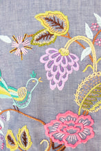 Load image into Gallery viewer, 1970s Chambray Shirt Button Up Embroidered Floral Bird M