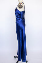 Load image into Gallery viewer, 1930s Gown Blue Satin Bias Cut Dress S
