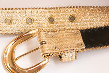 Load image into Gallery viewer, 1980s Belt Metallic Gold Glitter Leather Cinch Waist Chain