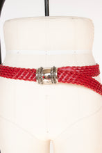 Load image into Gallery viewer, 1990s Belt Red Leather Braided Woven Waist Cinch Silver Buckle