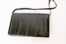 Load image into Gallery viewer, 1980s Eel Skin Purse Black Shoulder Bag Envelope Clutch