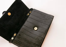 Load image into Gallery viewer, 1980s Eel Skin Purse Black Shoulder Bag Envelope Clutch