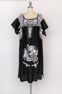 1970s Maxi Dress Mexican Oaxaca Embroidered Cotton XL