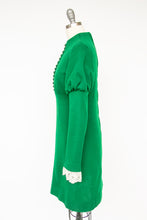 Load image into Gallery viewer, 1970s Dress Young Edwardian Green Knit Mutton Sleeve Mini S