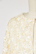 Load image into Gallery viewer, 1960s Cardigan Sequin Cream Wool Knit Sweater M