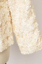 Load image into Gallery viewer, 1960s Cardigan Sequin Cream Wool Knit Sweater M