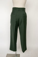 Load image into Gallery viewer, 1950s Pants Military Army Green Wool Serge High Waist Trouser 27" x 28"