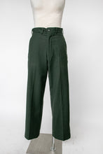 Load image into Gallery viewer, 1950s Pants Military Army Green Wool Serge High Waist Trouser 27" x 28"