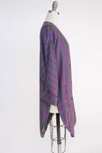 Load image into Gallery viewer, 1980s Wool Shirt Jacket Plaid Purple Long Line L/ M